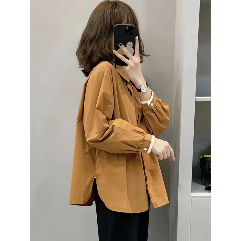 韩版高定韩货拼袖衬衫设计感小众2023早秋装宽松衬衣内搭叠穿上衣