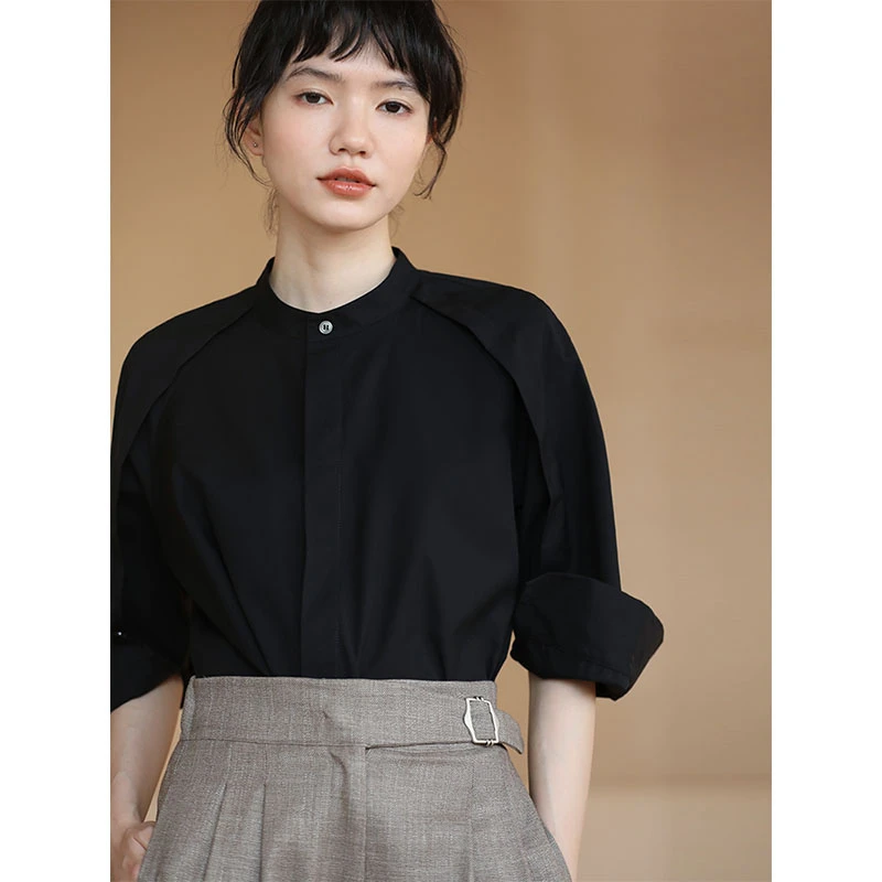 高级感半袖圆领衬衫女春夏季设计感小众通勤气质衬衣港味职业上衣