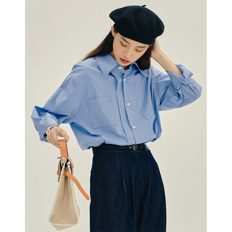 法式高级感条纹衬衫女2025早春盐系宽松通勤慵懒复古港味小众衬衣
