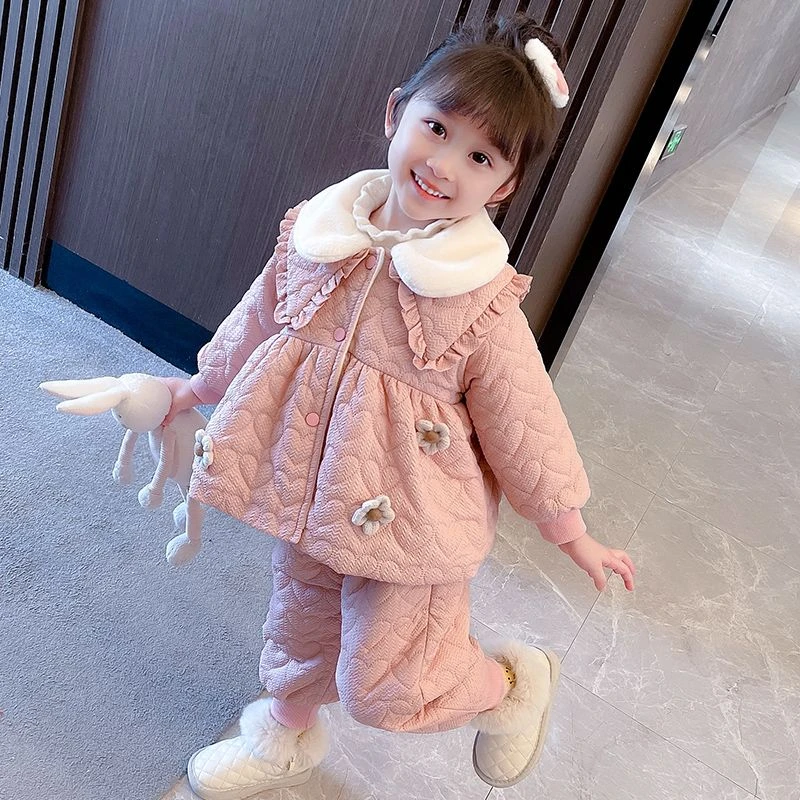 女童外套2022秋冬装新款中小儿童加绒加厚洋气韩版真两件套装棉衣