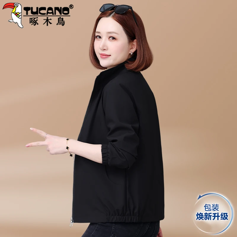 【官方】啄木鸟风衣外套女秋款新款小个子中年女装薄款立领小款上衣