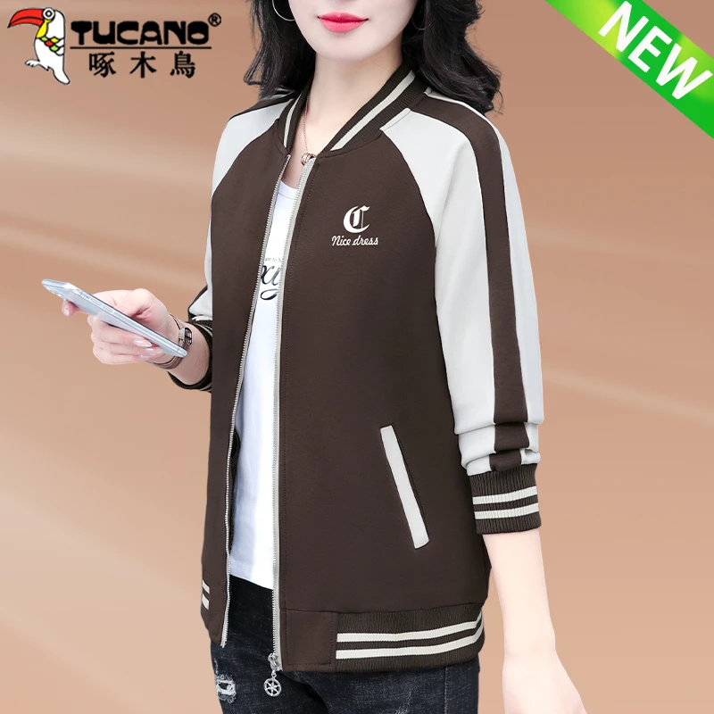 【官方】啄木鸟棒球服外套女春秋新款妈妈秋装运动夹克女士短款上衣