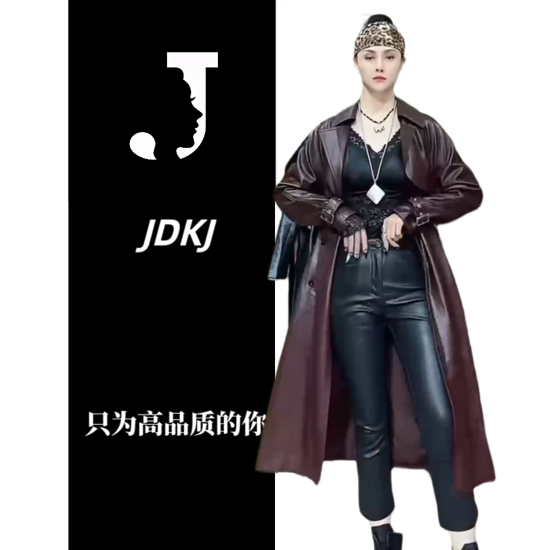 JDKJ新年疯狂特惠价：大翻领高级感PU皮哑光飒酷长款皮衣88113
