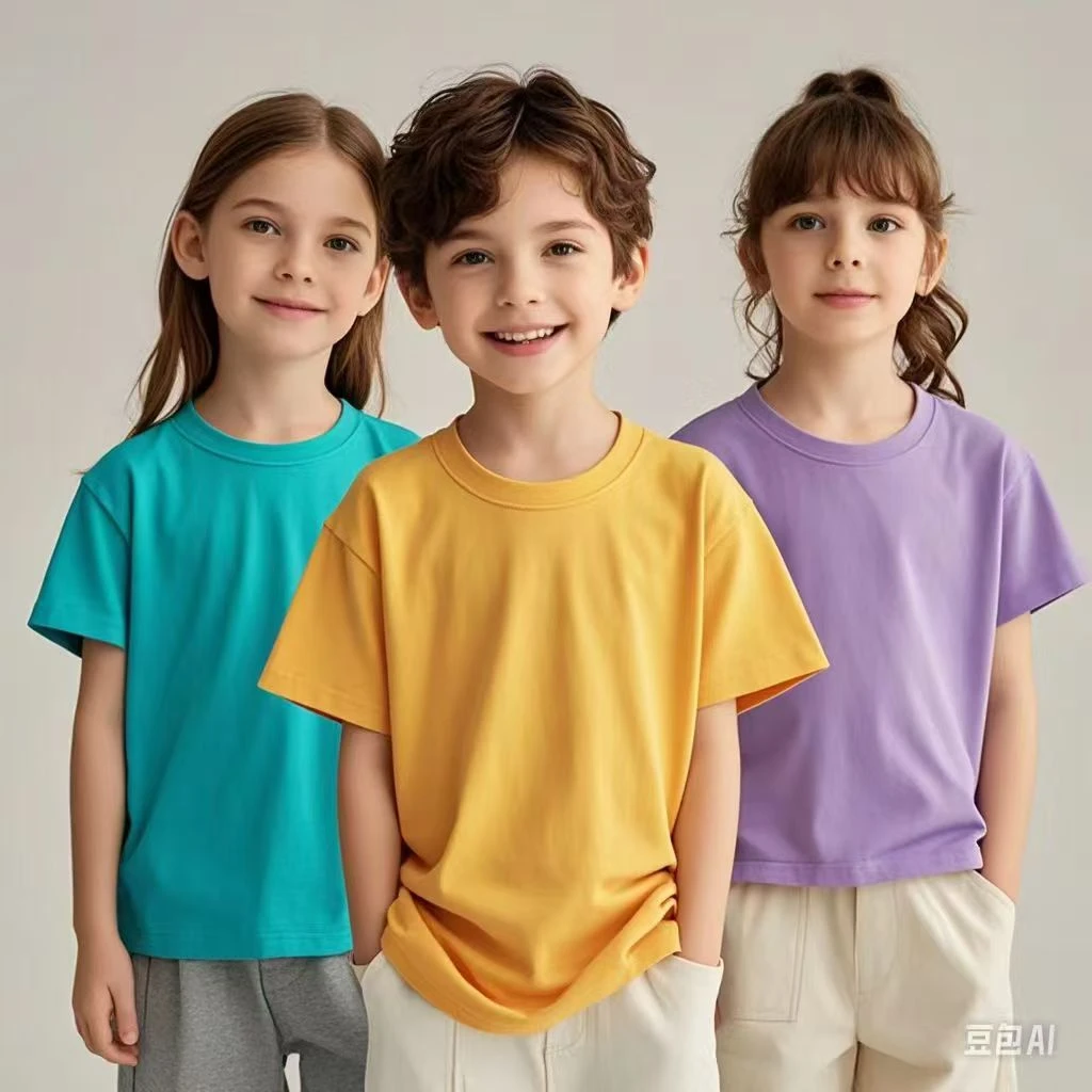 女童男童棉短袖T恤夏季半袖上衣休闲百搭洋气儿童中大童圆领宽松