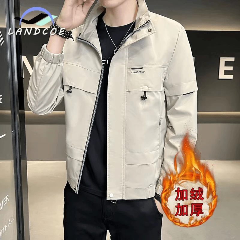 春秋冬季新款男士休闲百搭夹克外套青年立领上衣帅气加绒