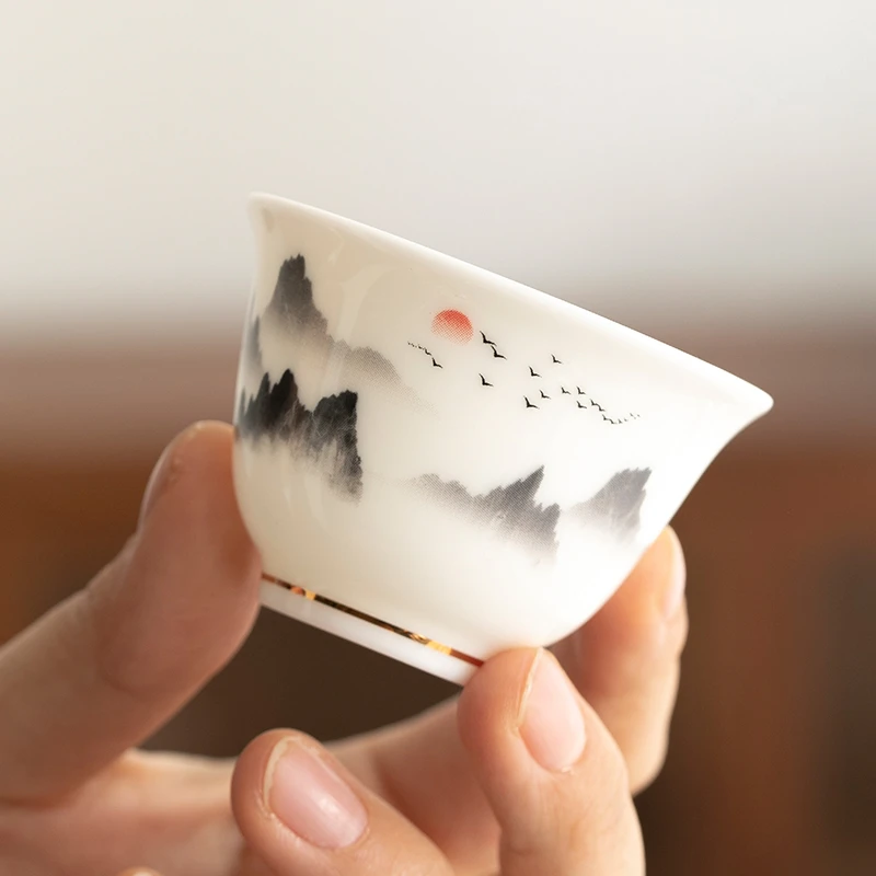 隐俗羊脂玉品茗杯白瓷个人单杯家用主人杯功夫小茶杯日式陶瓷茶具