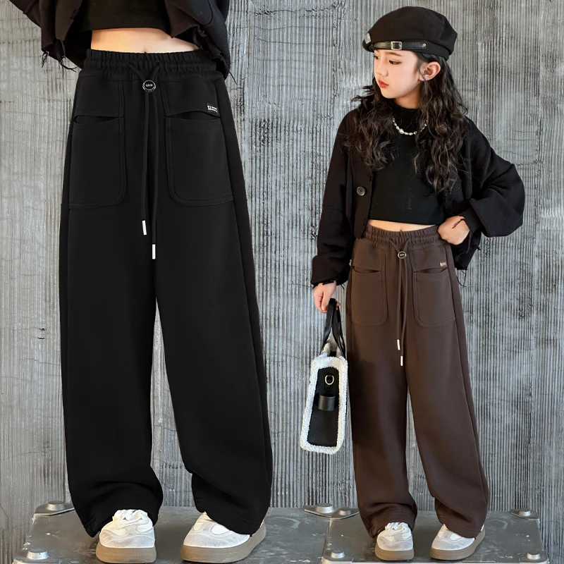 2024女童春款阔腿休闲长裤儿童中大童装春秋外穿直筒时尚休闲卫裤