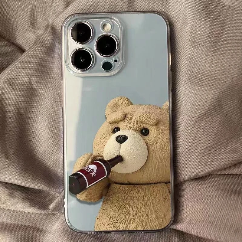 ins喝酒小熊苹果iPhone12手机壳xr泰迪熊11Pro/12mini防摔7/8plus