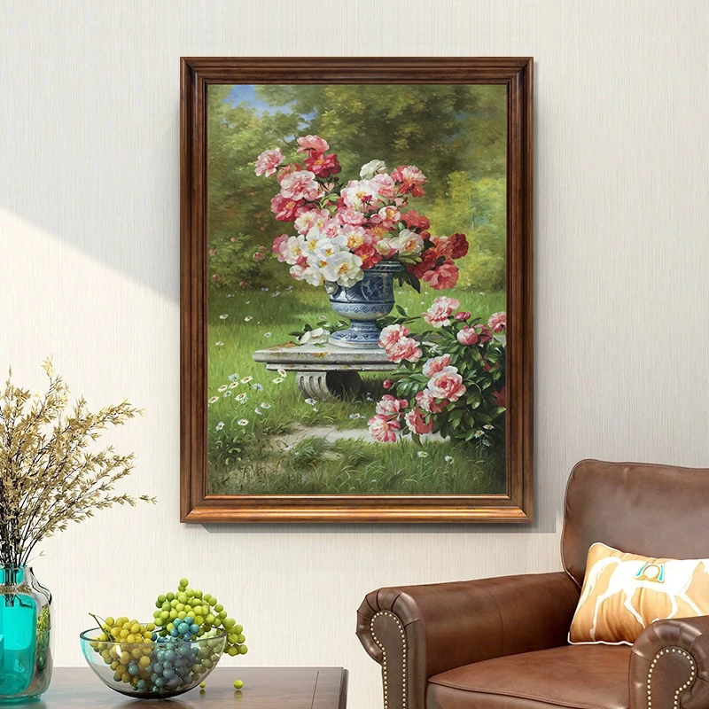 【草地花语】美式风手绘油画中古客厅装饰画法式餐厅玄关静物花卉画