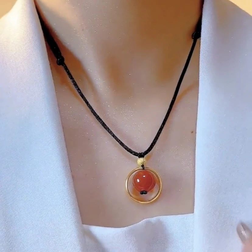 铜合金布艺吊坠 花好月圆相思豆项链红豆珠珠网红饰品时尚项链