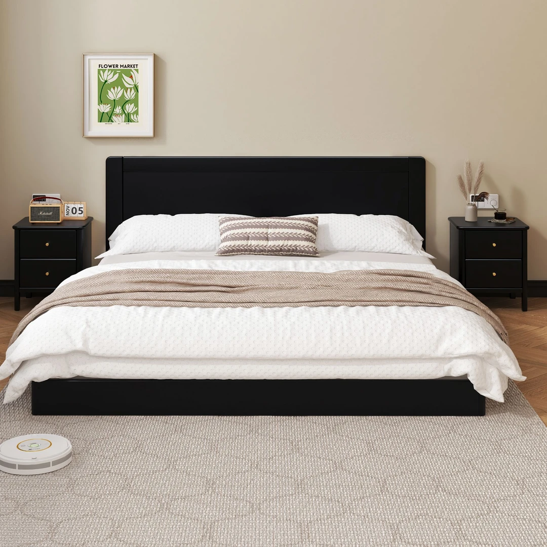 【源头工厂专属】实木床超薄床头地台床齐边床 大 小 卧室 适合