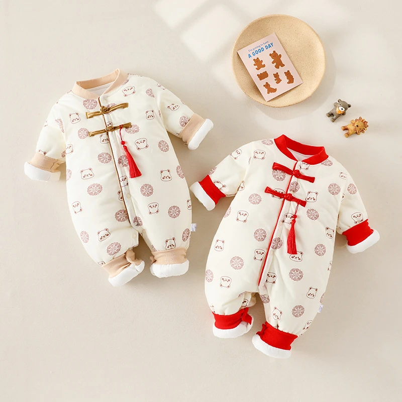 宝宝中国保暖拜年加厚棉衣衣服新生婴薄款春秋夏天保暖外出服开裆