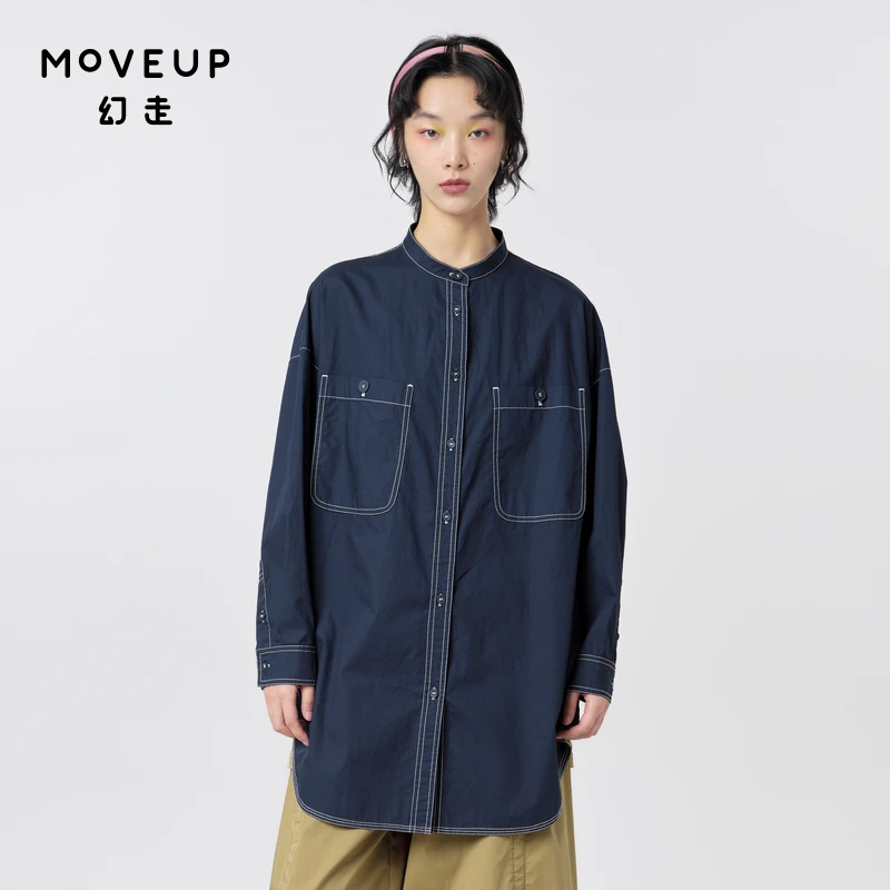 MOVEUP幻走2023秋季新款.FUN系列 立领绣花中长款衬衫女323320421