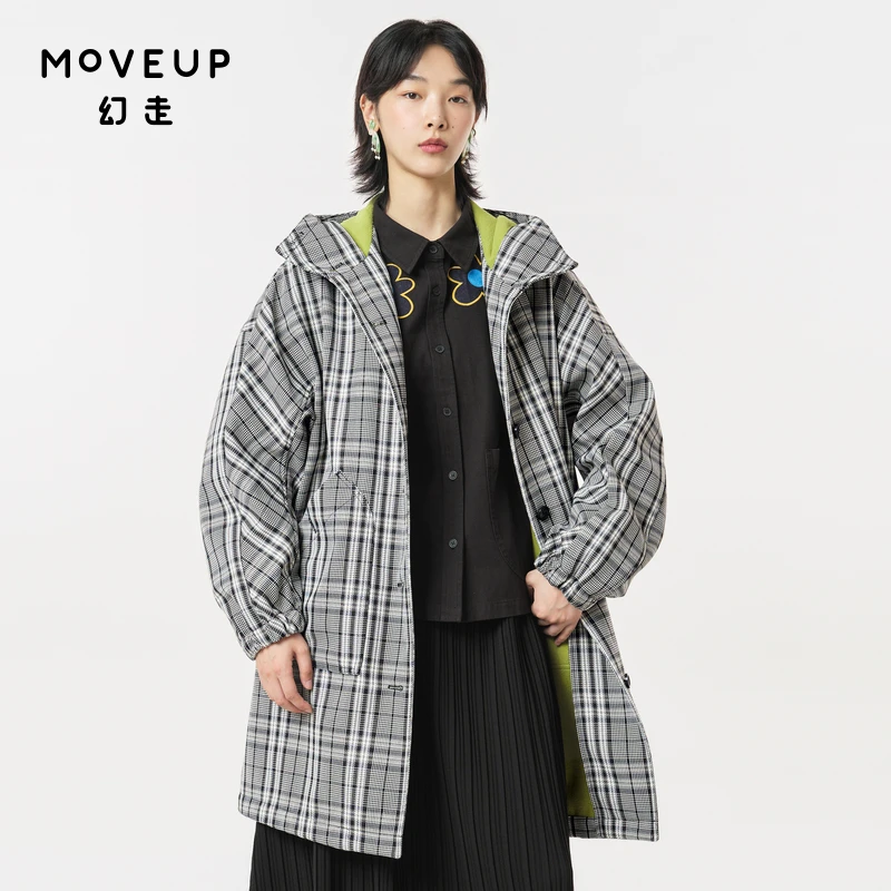 MOVEUP幻走2023冬季新款.FUN系列 加绒纹理扣长款外套女323420716