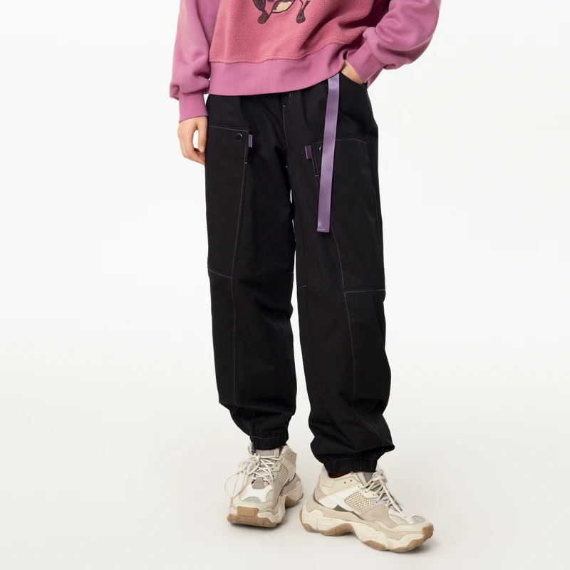 MOVEUP幻走2024冬季新款.FUN 工装风松紧腰休闲直筒裤女324420120