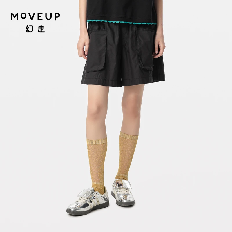 MOVEUP幻走2024夏季新款.FUN 趣味口袋松紧腰休闲短裤女324220108