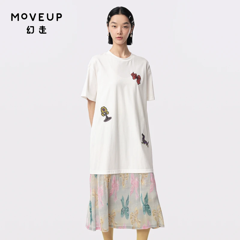 MOVEUP幻走2024夏季新款.FUN 趣味拼接绣花针织连衣裙324211348