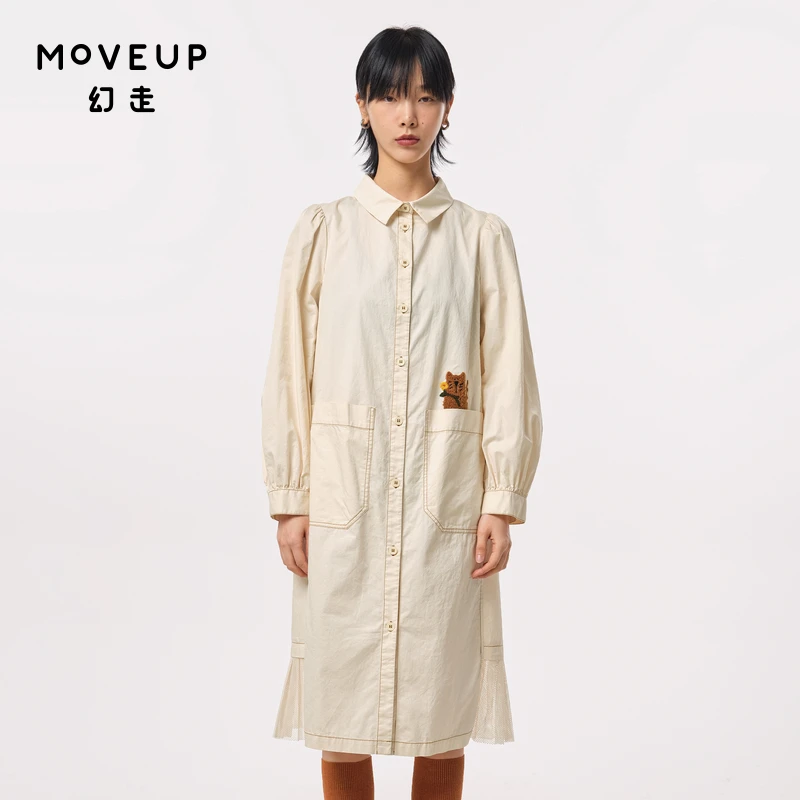 MOVEUP幻走2023秋季新款.FUN系列 撞布绣花纯棉连衣裙女323321314