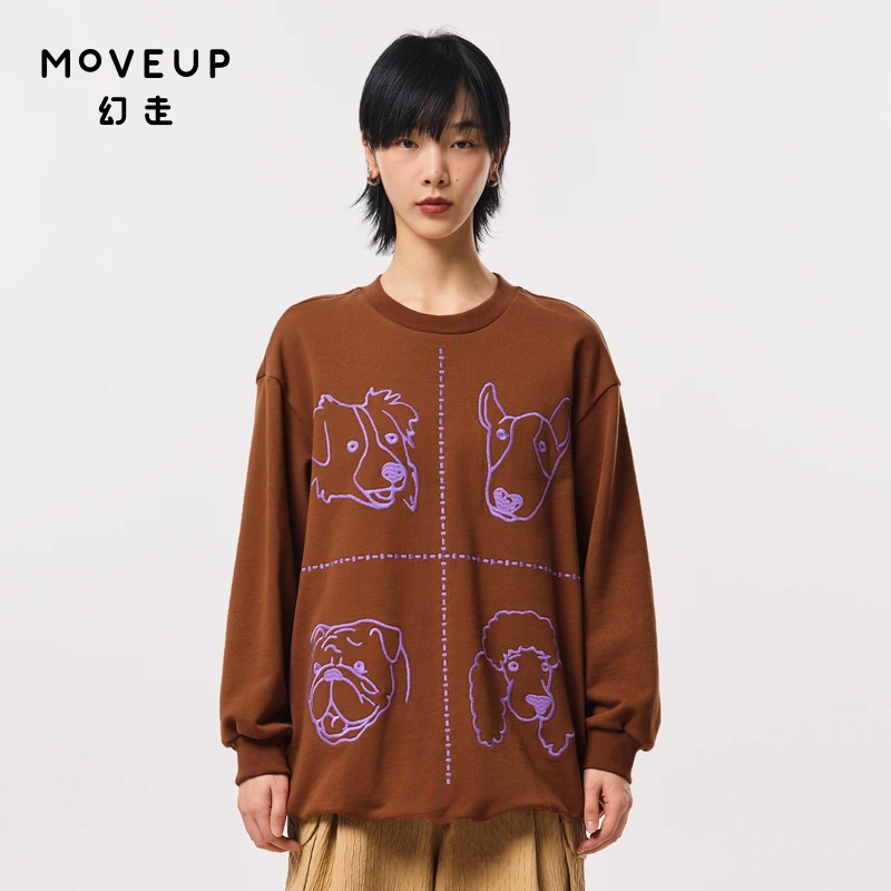 MOVEUP幻走2023秋季新款.FUN系列 罗纹绣花中长款卫衣女323310511