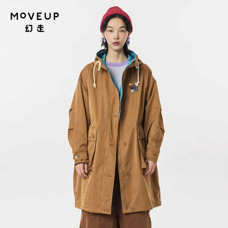 MOVEUP幻走2023秋季新款.FUN系列 绣花撞色长款外套女323320721