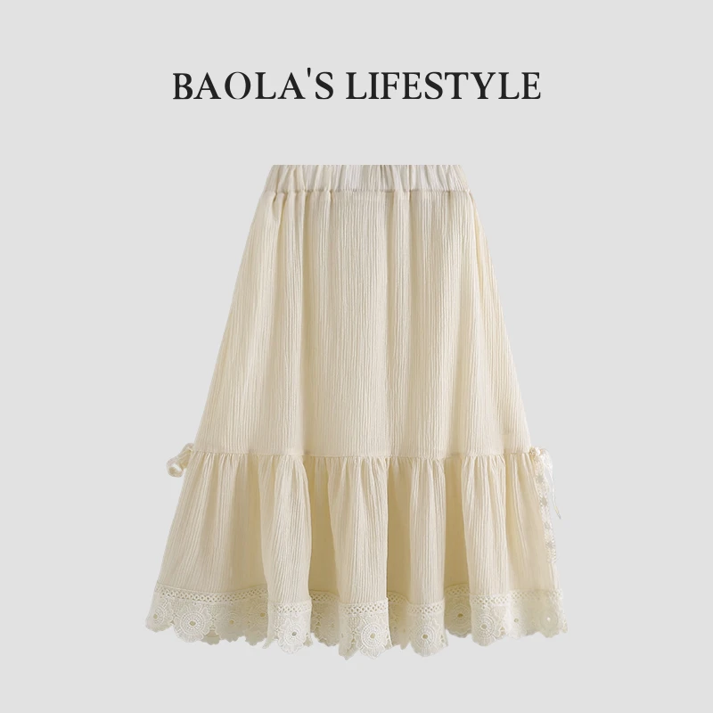 栀子奶糖【高定】韩系清新简约春季女童洋气网纱花边半身裙-LC133