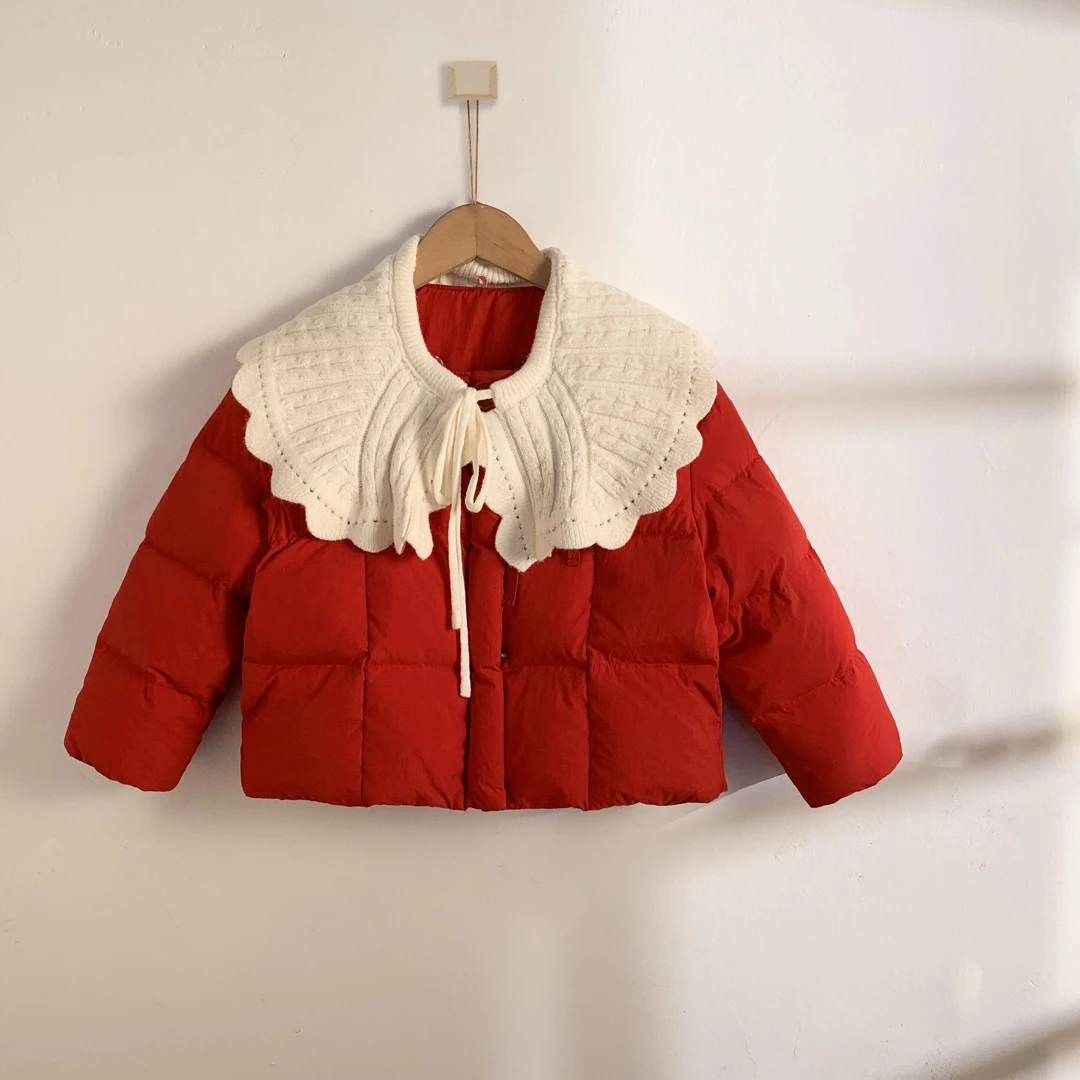 断码清仓【高定】韩系复古冬季女童90白鸭绒羽绒服外套-H0153