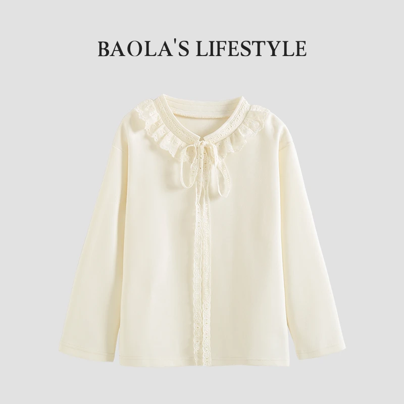 大吉白茶【高定】韩系复古春季女童时尚纯色圆领套头打底衫-LC022