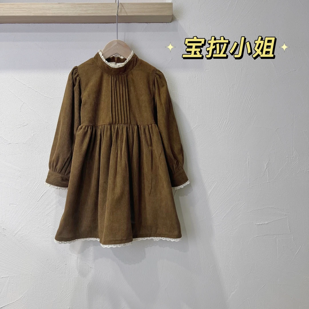 伯克利【防寒】韩系复古秋冬款女童洋气加绒气质长款连衣裙-H0126