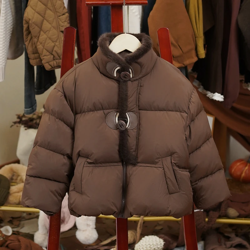 【浓情热巧】韩系复古秋冬女童洋气羔羔毛感保暖加厚棉服-LD201