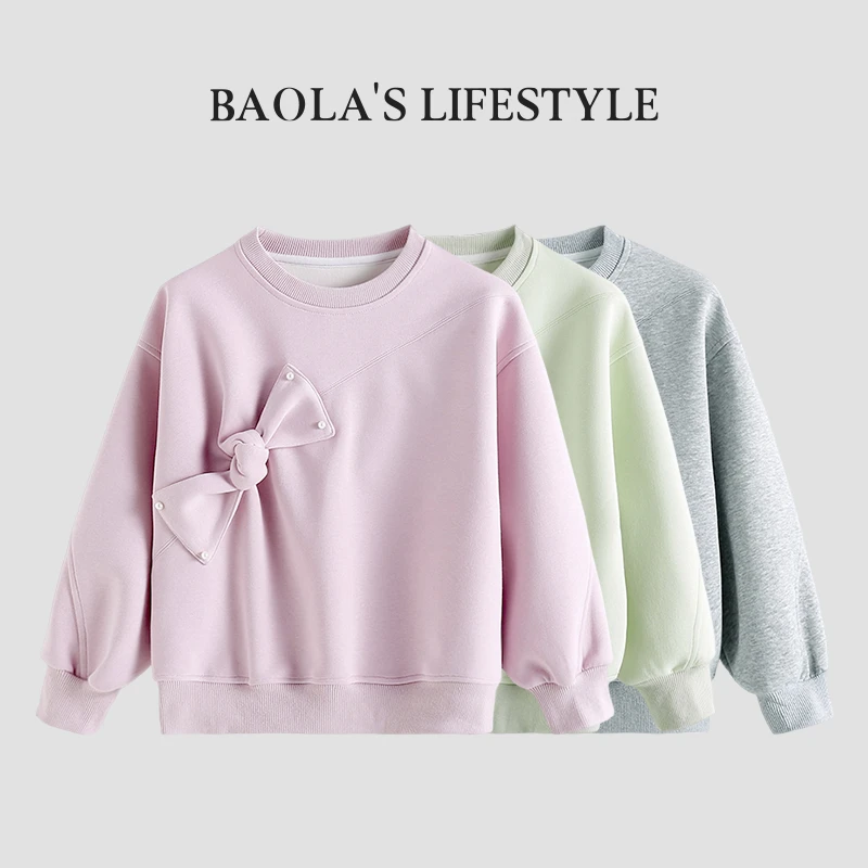 花朵骨【高定】韩系复古春季女童时尚宽松圆领套头长袖卫衣-LC157