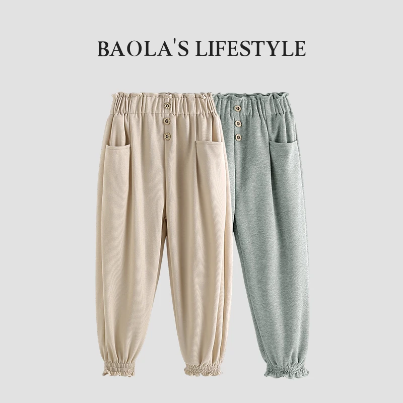 简约少女【高定】韩系清新春季女童韩版薄款花苞腰休闲裤-LC072