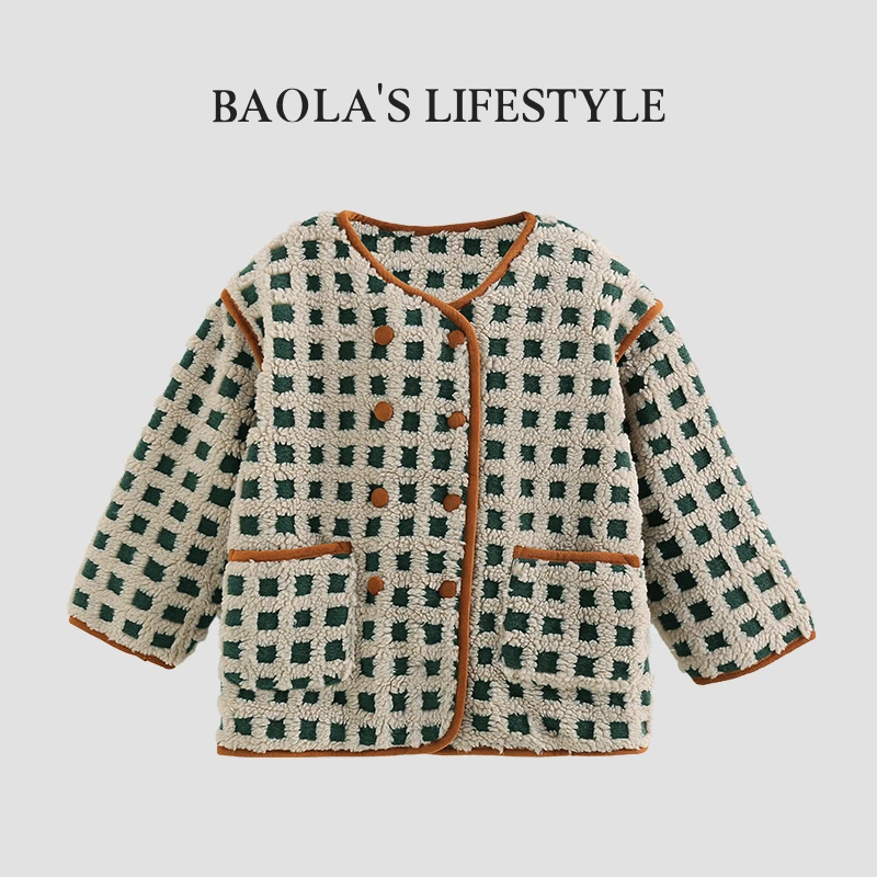 【清仓】韩系复古秋冬女童洋气时尚格子保暖百搭外套-HQ814