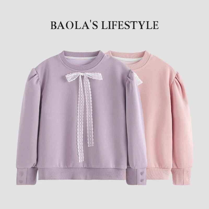 多巴胺【高定】韩系复古春季女童时尚甜美绣花宽松套头卫衣-LC090