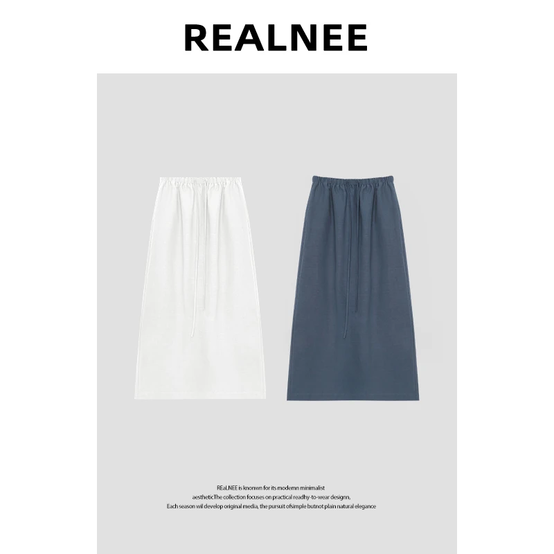 【蓝调半岛】“亚麻+天丝”松紧腰显瘦直筒开衩半身裙RLMMP4BQ03485
