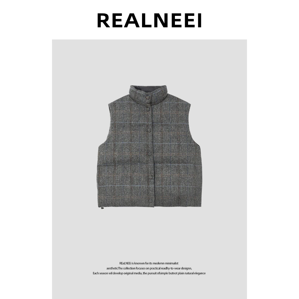 【灰色曲调】”白鸭绒”老钱风高品质羊毛纹理感羽绒马甲外套XEC5005