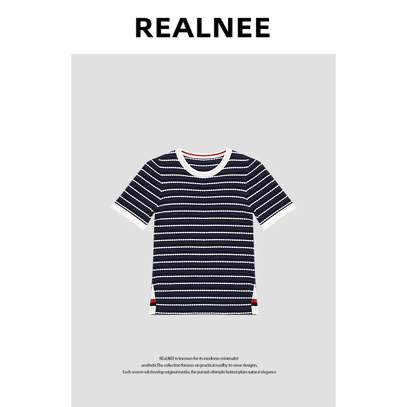 【 蓝调时光】“99莱塞尔”亲肤显瘦撞色条纹短袖T恤RLMMT4ZS03553
