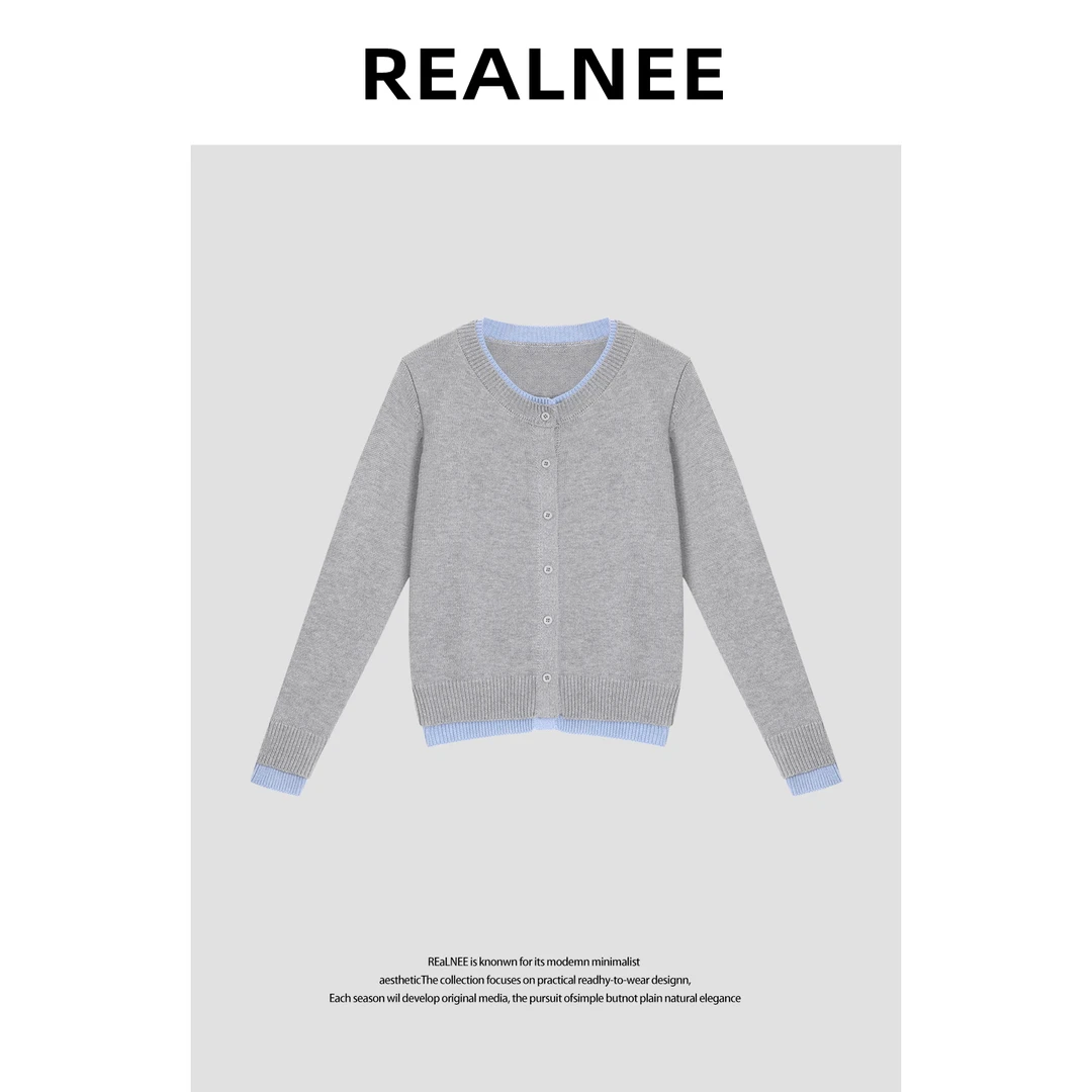 拉F家【水星恋序】“Y毛衫”简约舒适假两件撞色开衫 RLMMA4KS10008