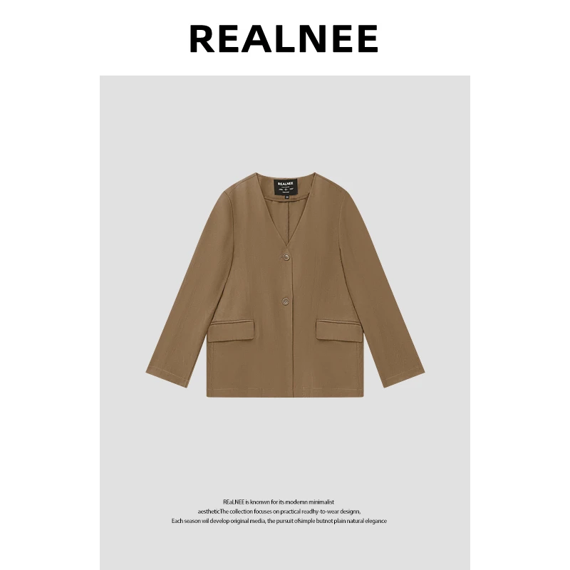 【克洛诺斯】“天丝+亚麻纱”极简慵懒宽松无领V领外套RLMMP4WT05129