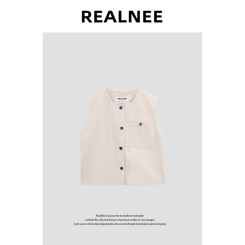 【返臻至简】“亚麻马甲”时尚气质叠穿无袖圆领马甲RLMMP4XM03015