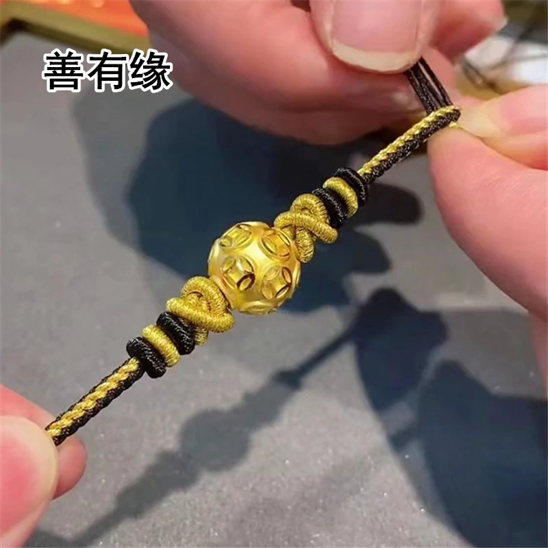金珠黄金手链转运珠情侣 999足金编绳国潮金钱珠送男友生日礼物