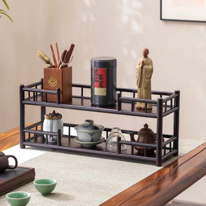 桌面置物架新中式茶几办公室桌上博古架小型家用茶叶架展示陈列架