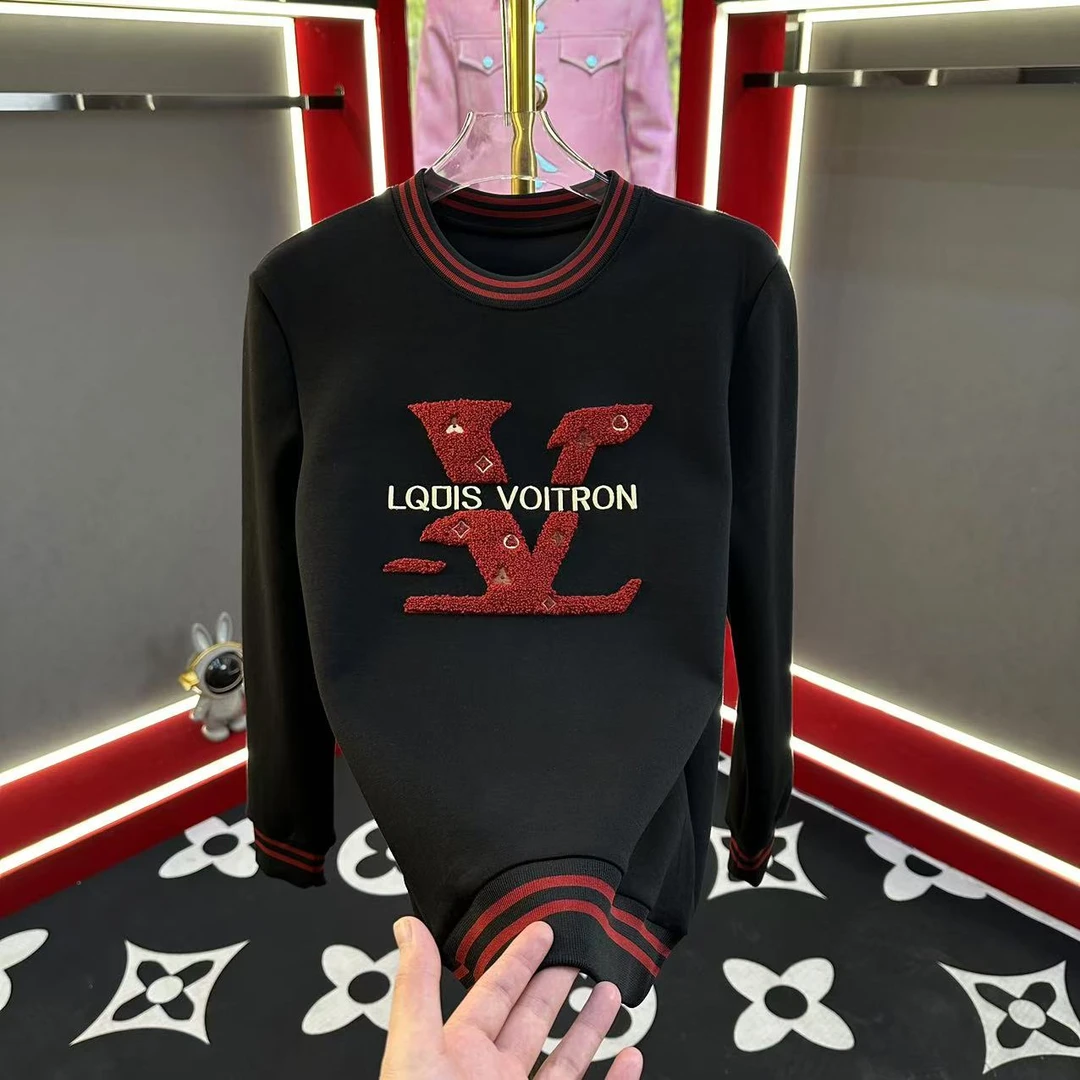 2024冬季新款圓領男士輕奢休閑长袖修身設計師刺繡卫衣9011款12