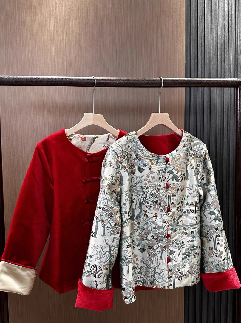 「有钱花」双面穿外套秋款高定原创新中式国风女款外套