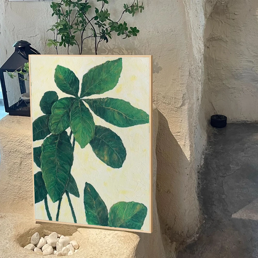 家大业大简约油画客厅绿色植物装饰画树叶玄关肌理艺术墙挂画摆画