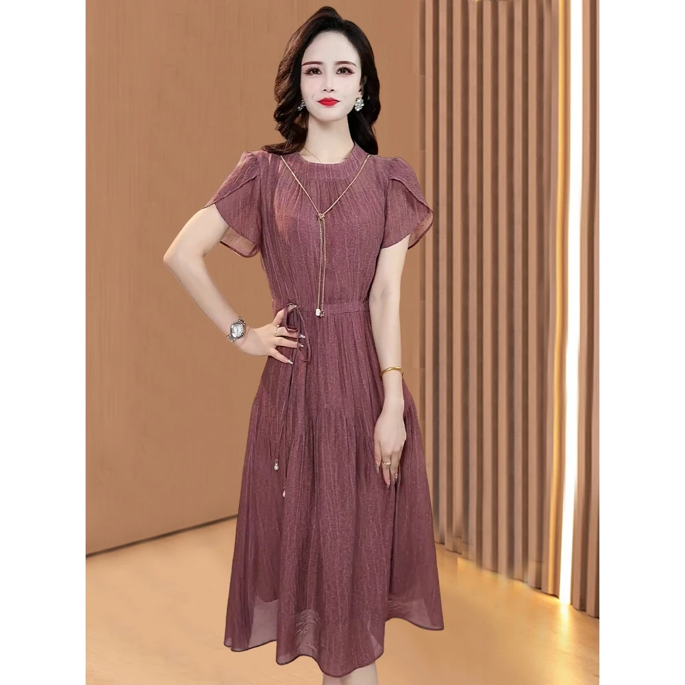 高档时尚洋气减龄连衣裙夏季2024新款女装喜婆婆妈妈装松弛感裙子