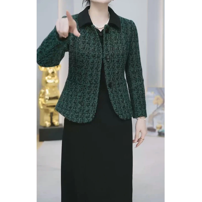 小香风套装裙两件套连衣裙配外套2023新款秋冬中长中年妈妈高端