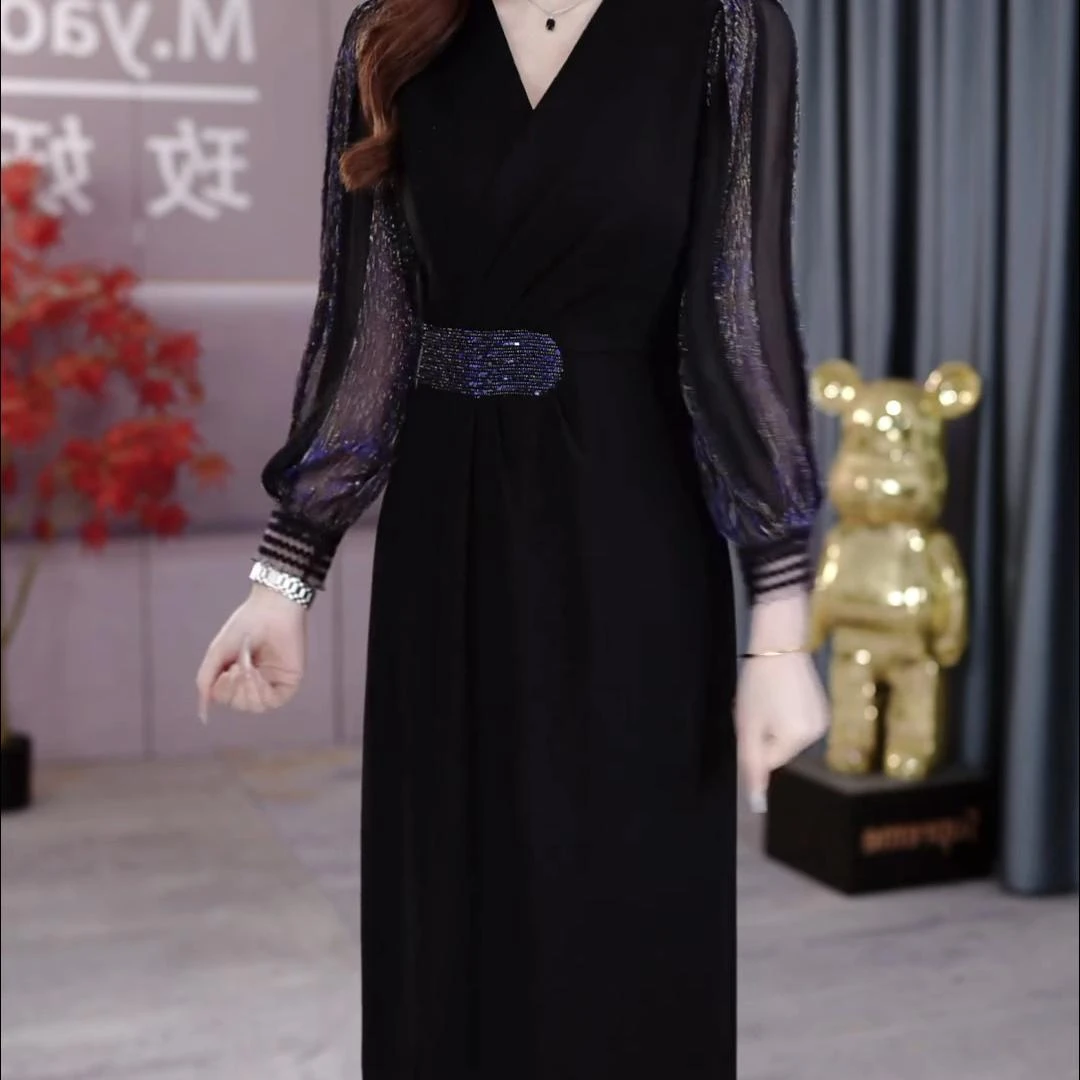 2024秋季时尚减龄连衣裙拼接中长裙高级感气质显瘦高档轻奢女装