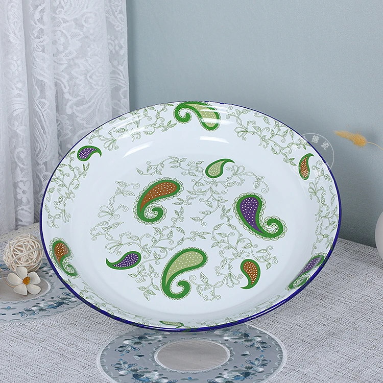 《日进斗金》35cm绿坚果搪瓷盘珐琅盘大盘怀旧经典老式茶盘