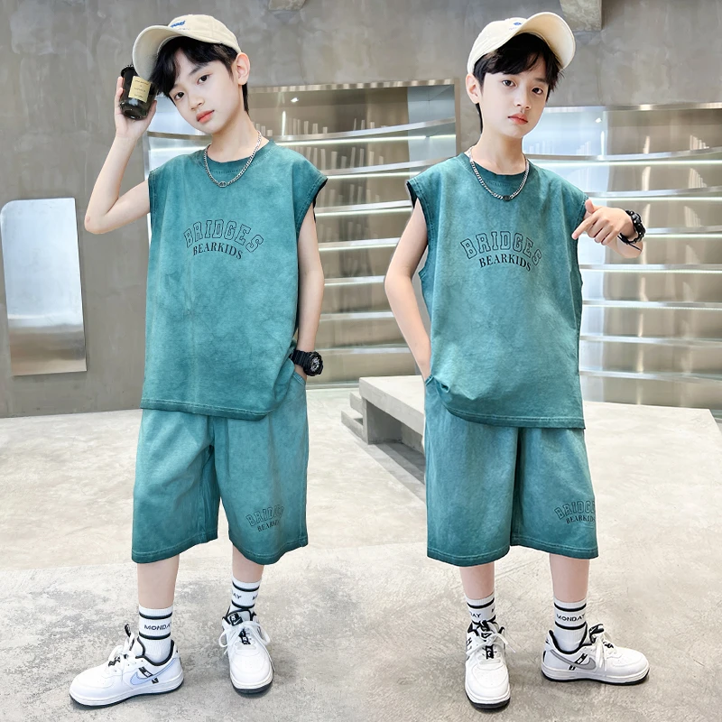 男童夏季套装2024新款中大儿童脏脏风背心潮酷T【奇斯熊】BF494