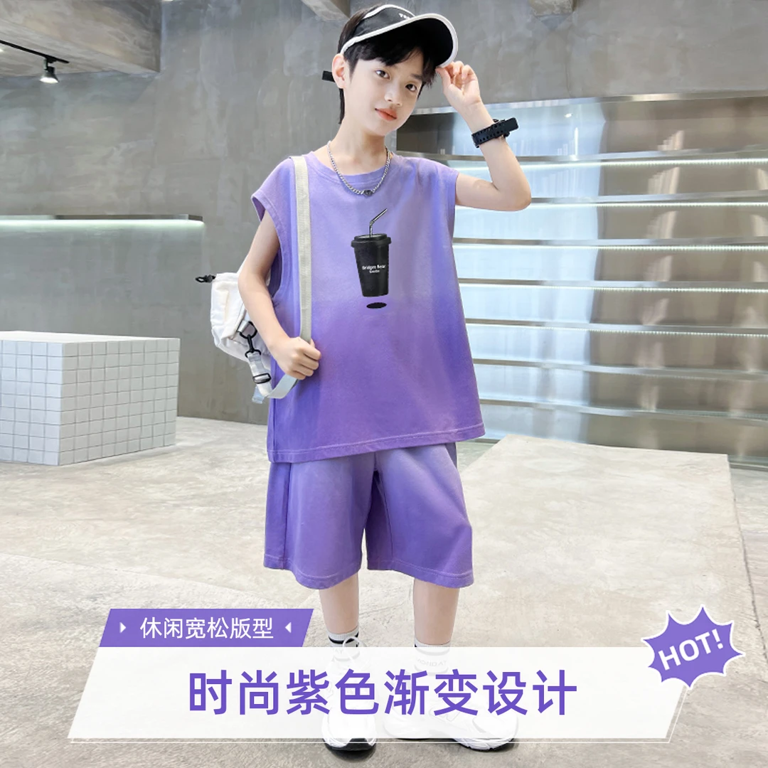 儿童夏季背心套装2025新款时尚炸街套装【奇斯熊2】BF537 B5384